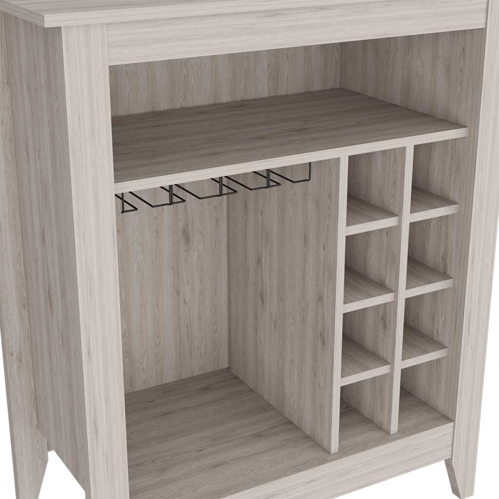 Bar Cabinet Castle, One Open Shelf, Six Wine Cubbies, Light Gray Finish,High quality and durable