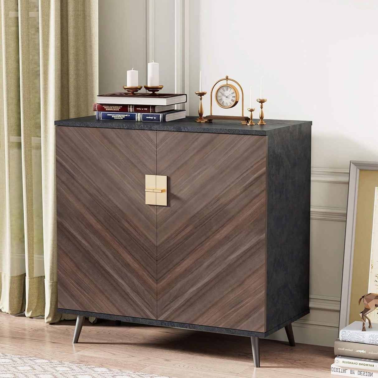 Wooden Bar Cabinet with Doors & Shelves for Hallway Entryway - M