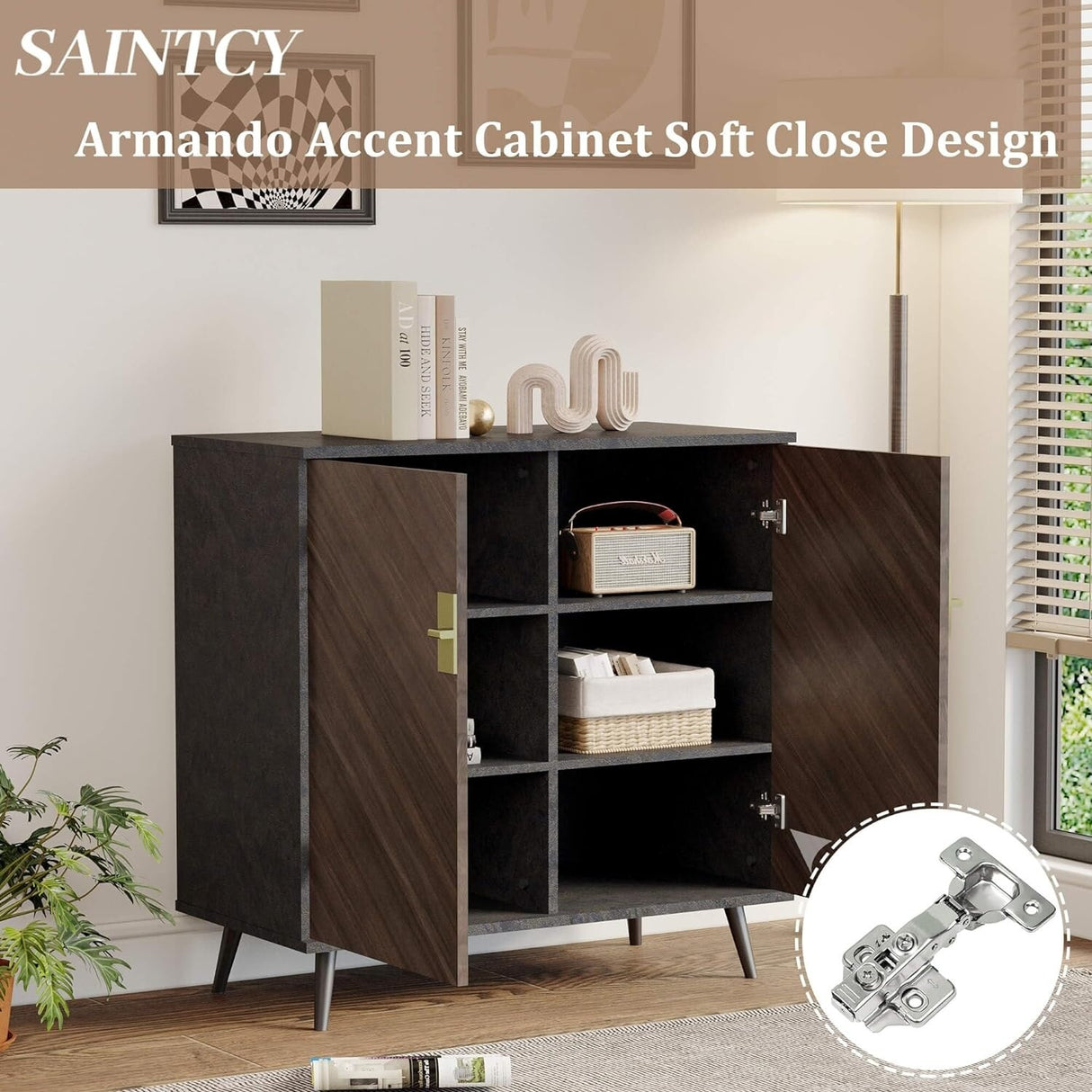 Wooden Bar Cabinet with Doors & Shelves for Hallway Entryway - M