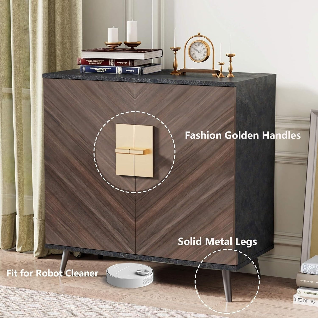 Wooden Bar Cabinet with Doors & Shelves for Hallway Entryway - M