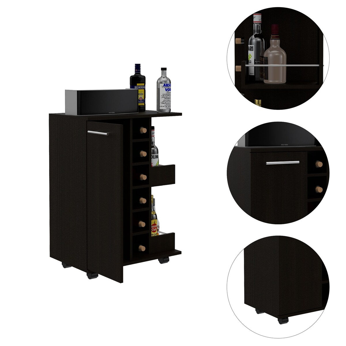 Bar Cart With Six Built-in Wine Rack