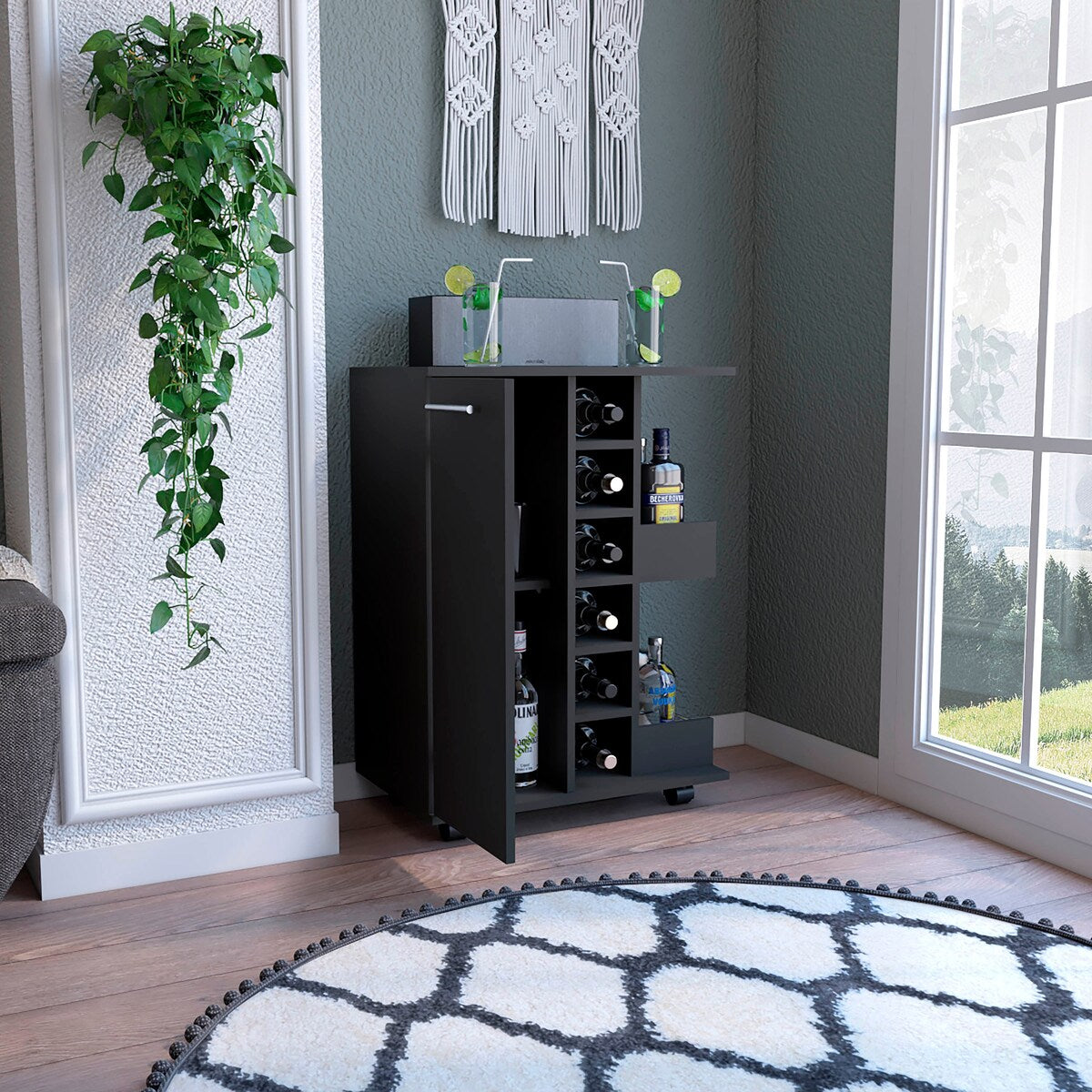 Bar Cart With Six Built-in Wine Rack