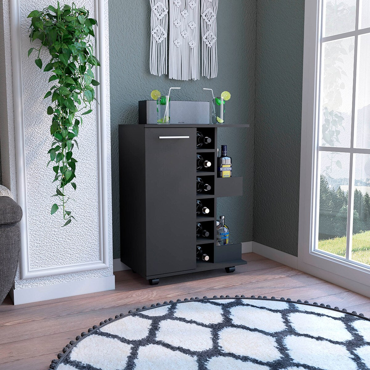 Bar Cart With Six Built-in Wine Rack