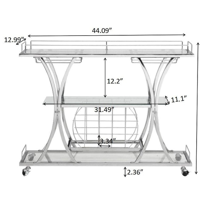 Bar Cart with Wine Rack Tempered Glass Metal Frame Wine Storage