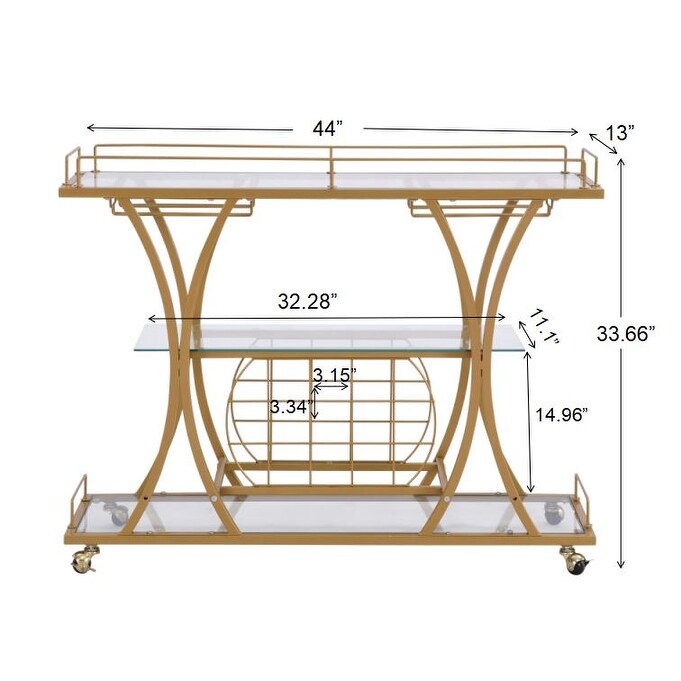 Bar Cart with Wine Rack Tempered Glass Metal Frame Wine Storage