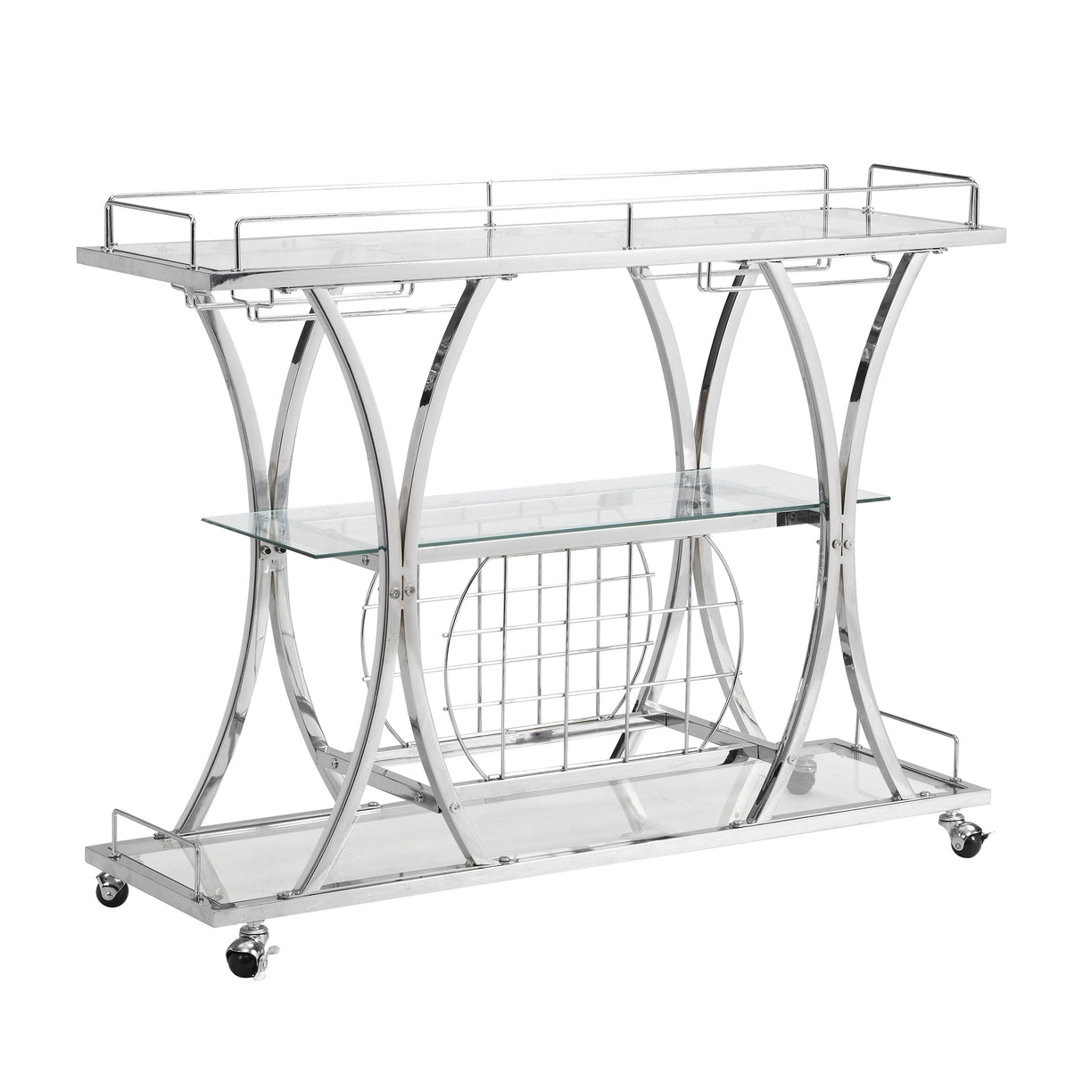 Bar Cart with Wine Rack Tempered Glass Metal Frame Wine Storage
