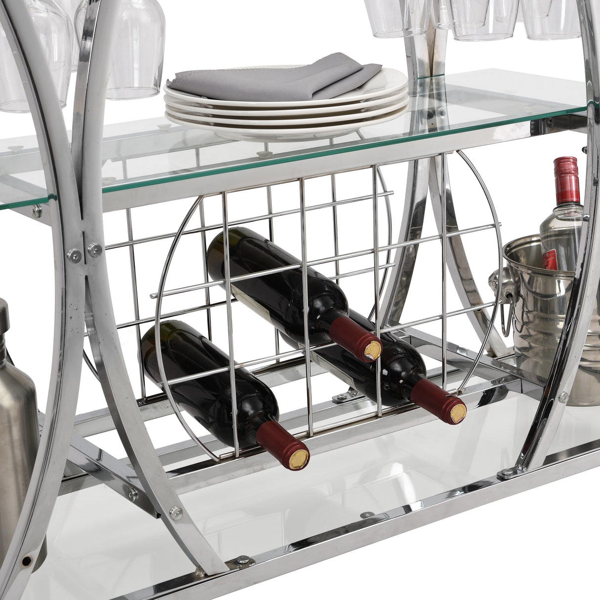 Bar Cart with Wine Rack Tempered Glass Metal Frame Wine Storage