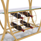 Bar Cart with Wine Rack Tempered Glass Metal Frame Wine Storage