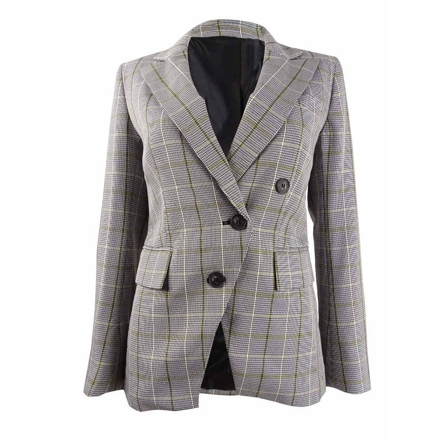 Bar III Women's Faux-Double-Breasted Plaid Blazer