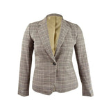 Bar III Women’s One-Button Plaid Blazer (10, Camel Multi)
