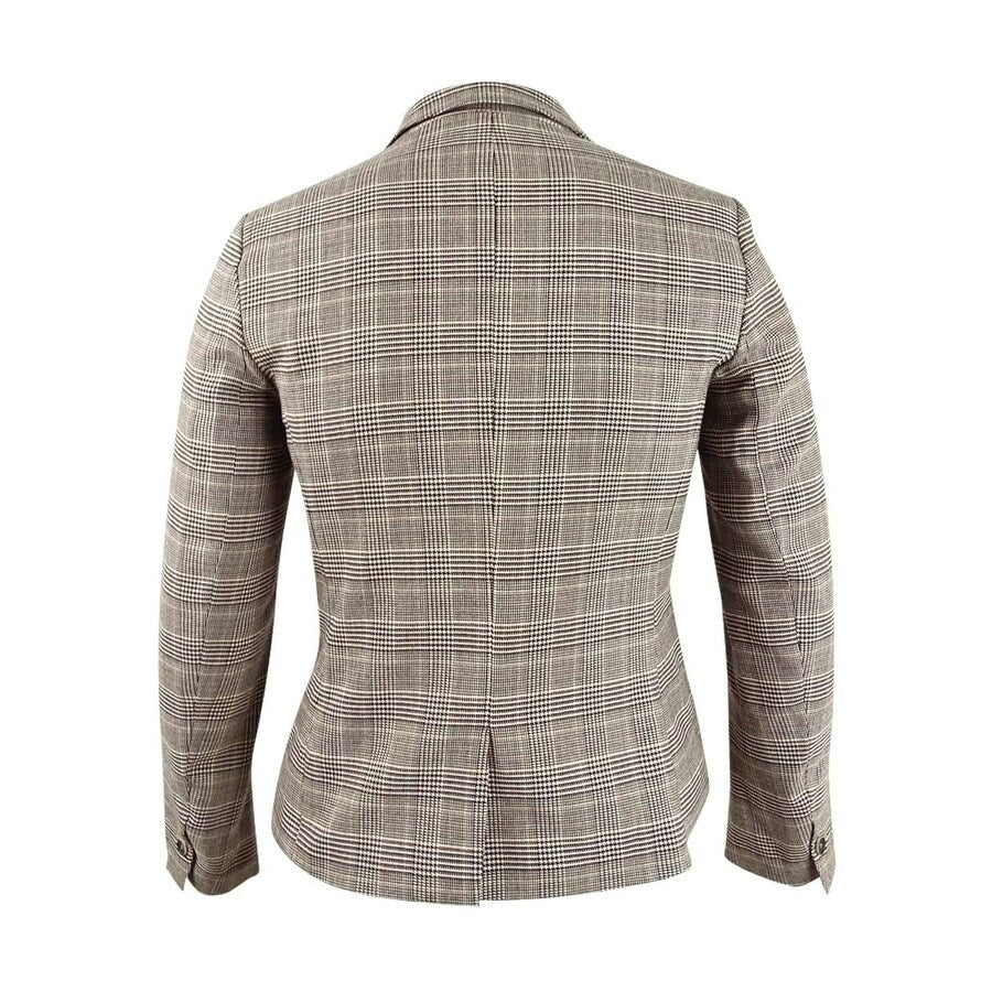 Bar III Women’s One-Button Plaid Blazer (10, Camel Multi)