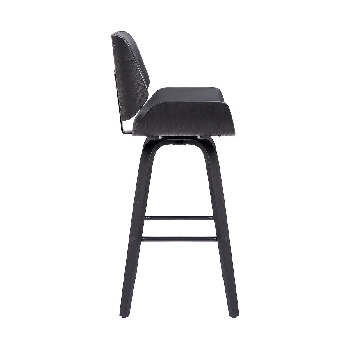 Bar Stool with Curved Padded Back and Seat, Gray