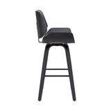 Bar Stool with Curved Padded Back and Seat, Gray