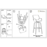 Bar Stool with Curved Padded Back and Seat, Gray