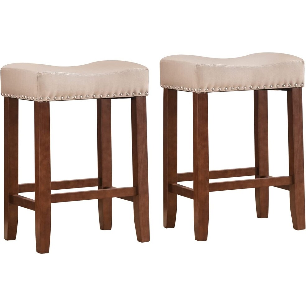 Bar Stools Set of 2, 24" Counter Stool Backless Square Saddle Island Stool Farmhouse Barstools for Kitchen Counter Dining Room
