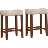 Bar Stools Set of 2, 24" Counter Stool Backless Square Saddle Island Stool Farmhouse Barstools for Kitchen Counter Dining Room