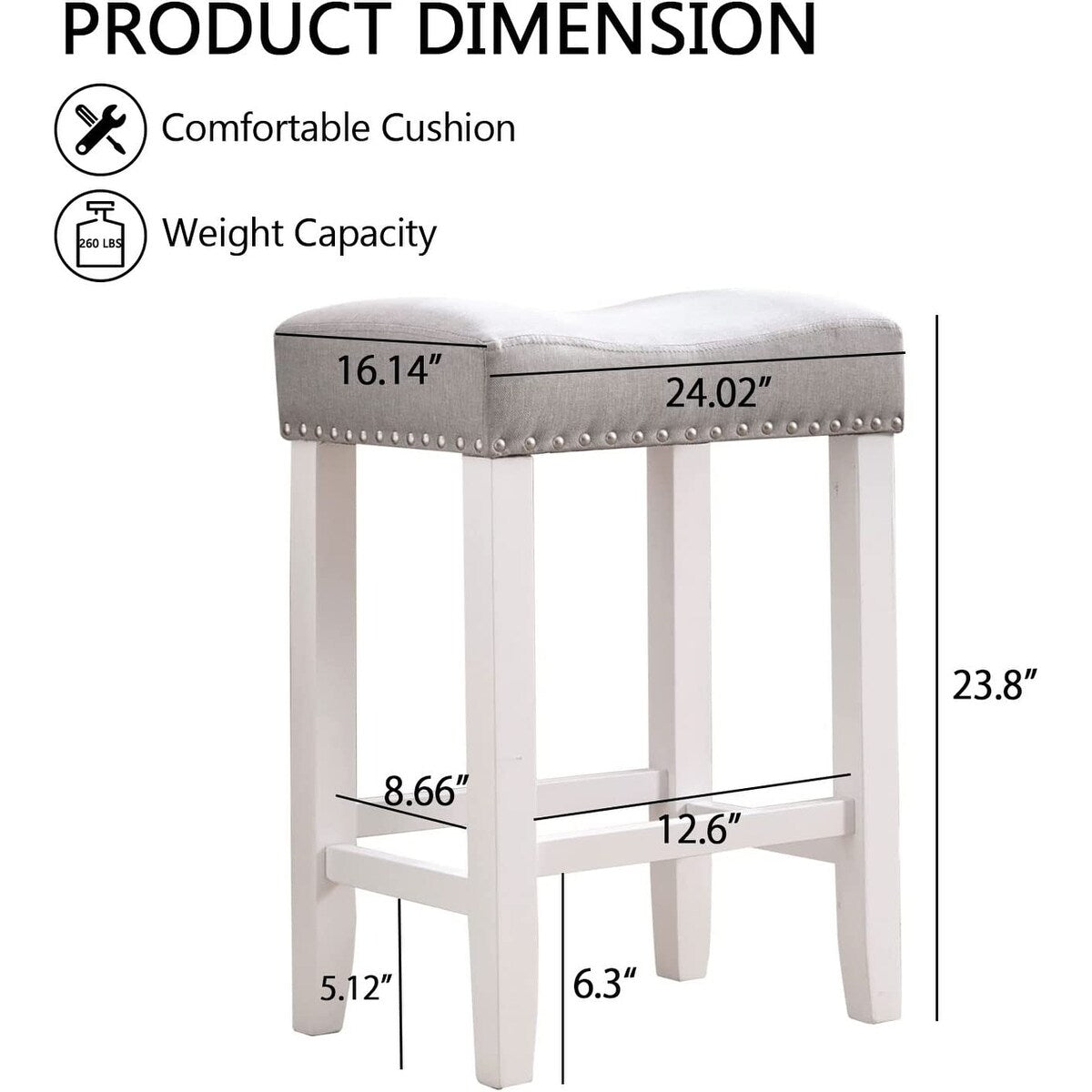 Bar Stools Set of 2, 24" Counter Stool Backless Square Saddle Island Stool Farmhouse Barstools for Kitchen Counter Dining Room