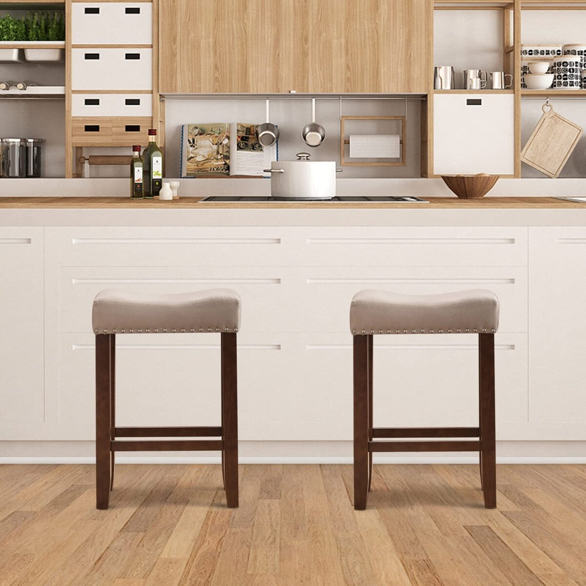 Bar Stools Set of 2, 24" Counter Stool Backless Square Saddle Island Stool Farmhouse Barstools for Kitchen Counter Dining Room