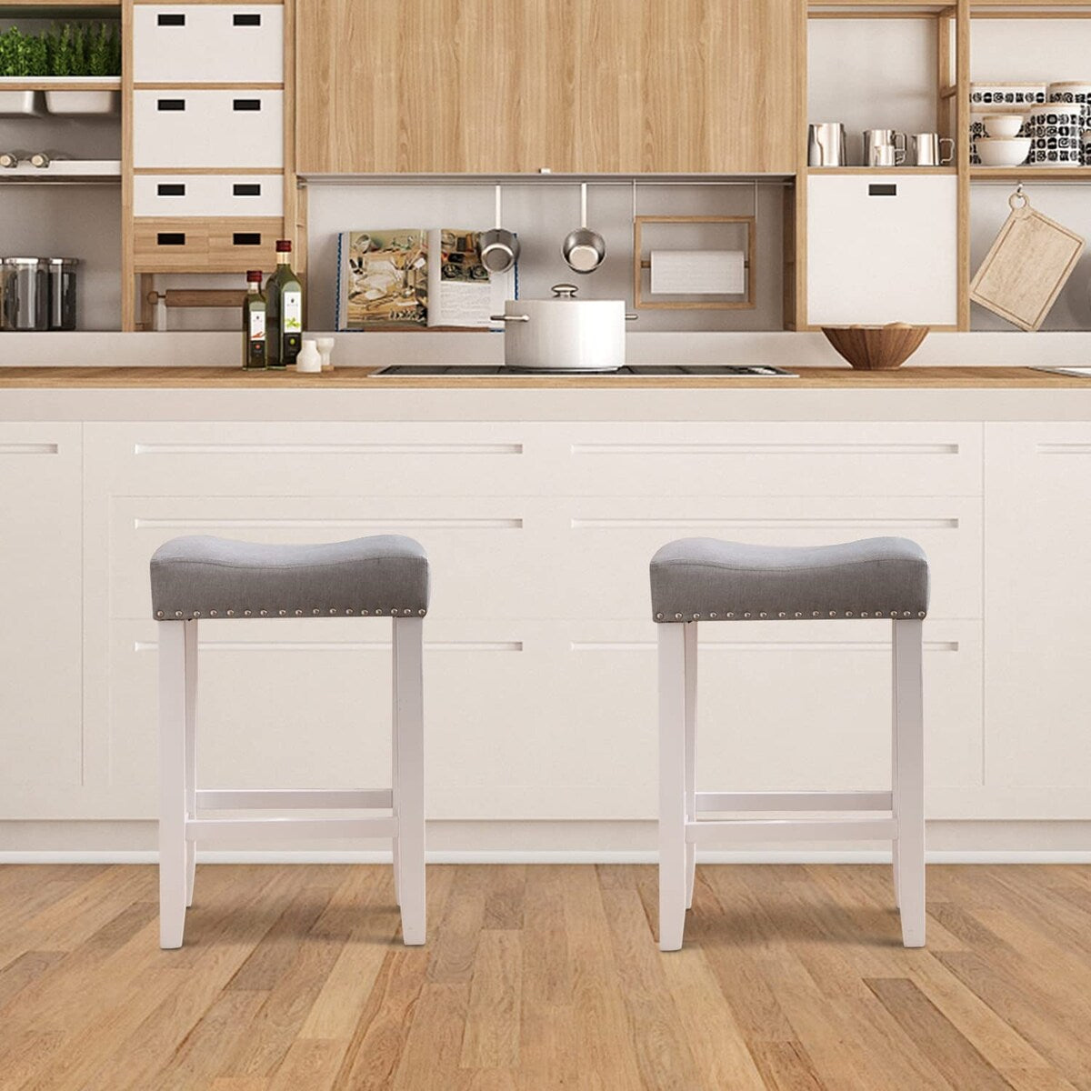 Bar Stools Set of 2, 24" Counter Stool Backless Square Saddle Island Stool Farmhouse Barstools for Kitchen Counter Dining Room