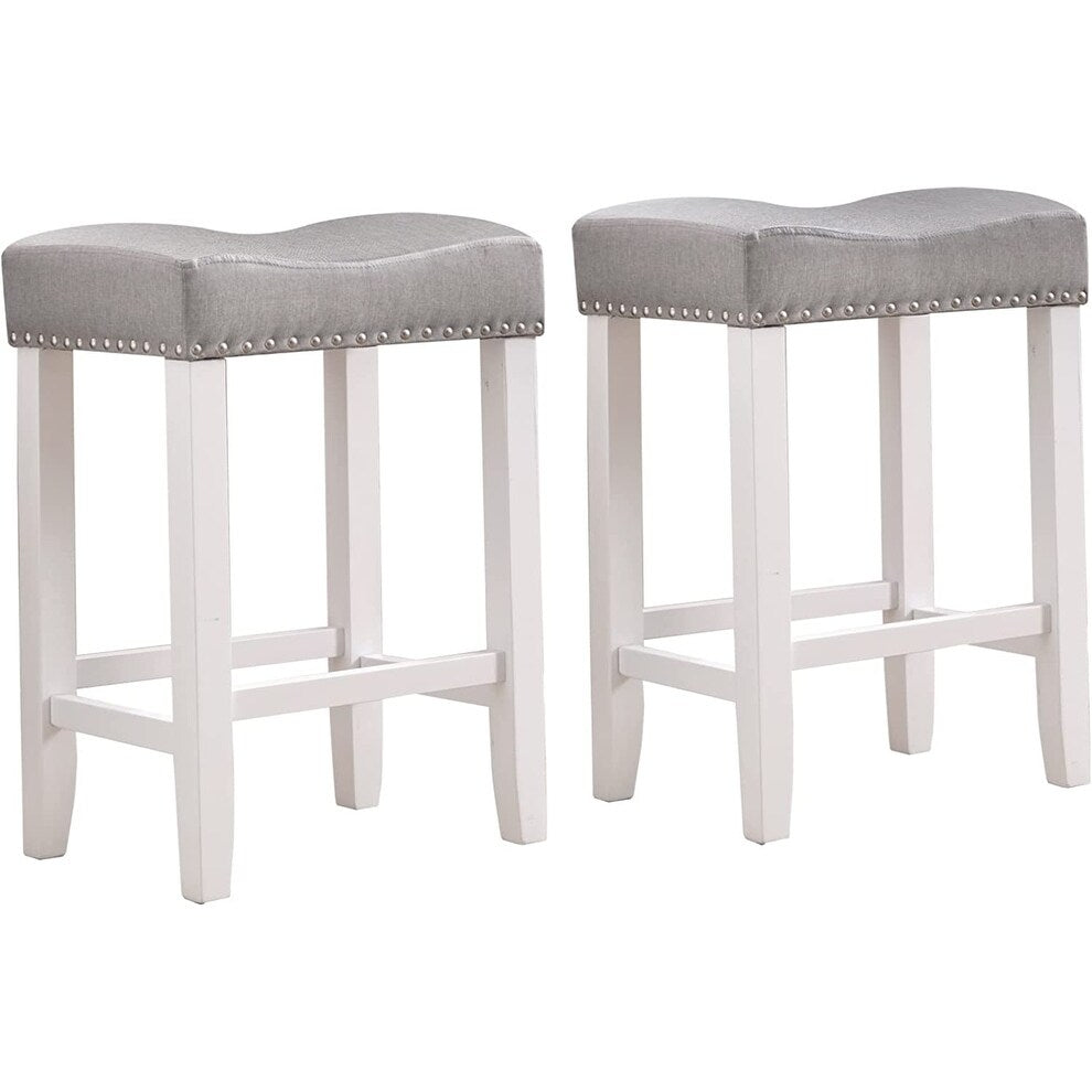 Bar Stools Set of 2, 24" Counter Stool Backless Square Saddle Island Stool Farmhouse Barstools for Kitchen Counter Dining Room