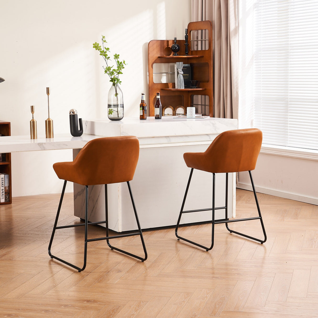 FERPIT Bar Stools Set of 2, Modern Counter Height Bar Stools with Back, PU Faux Leather Bar Stools with Metal Legs and Footrest