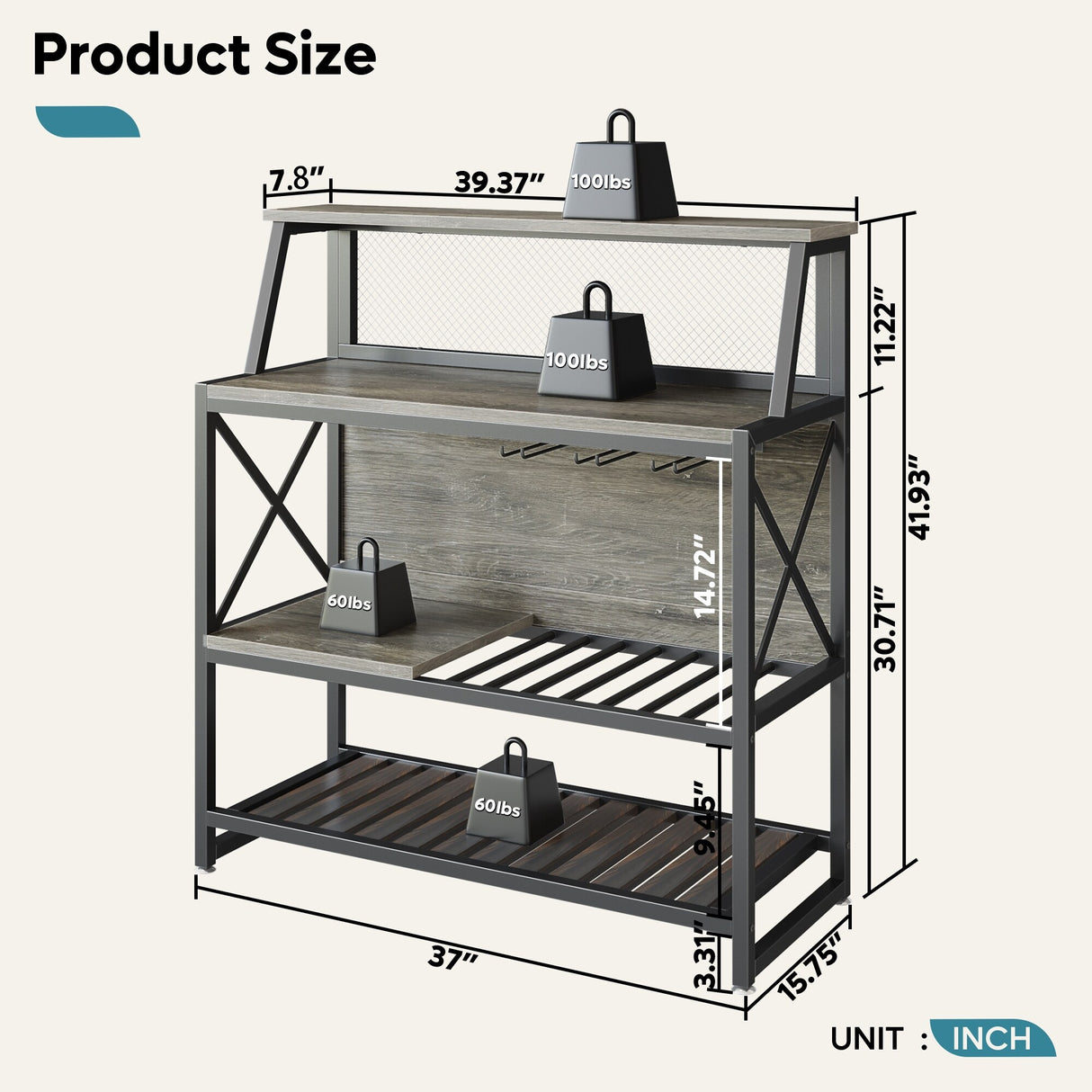 Industrial Bar Table -Wine Rack with Storage Shelves