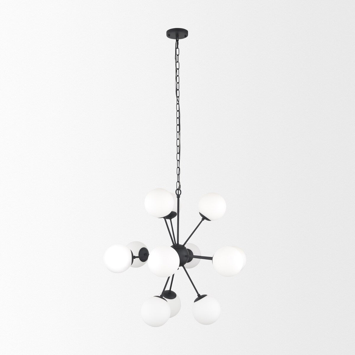 Barbara Matte Black Metal w/ Frosted Glass Globes 11-Light Chandelier - 31.5L x 31.5W x 31.5H