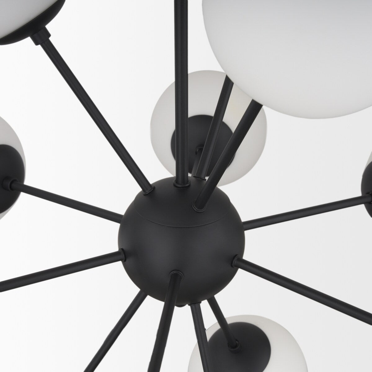 Barbara Matte Black Metal w/ Frosted Glass Globes 11-Light Chandelier - 31.5L x 31.5W x 31.5H