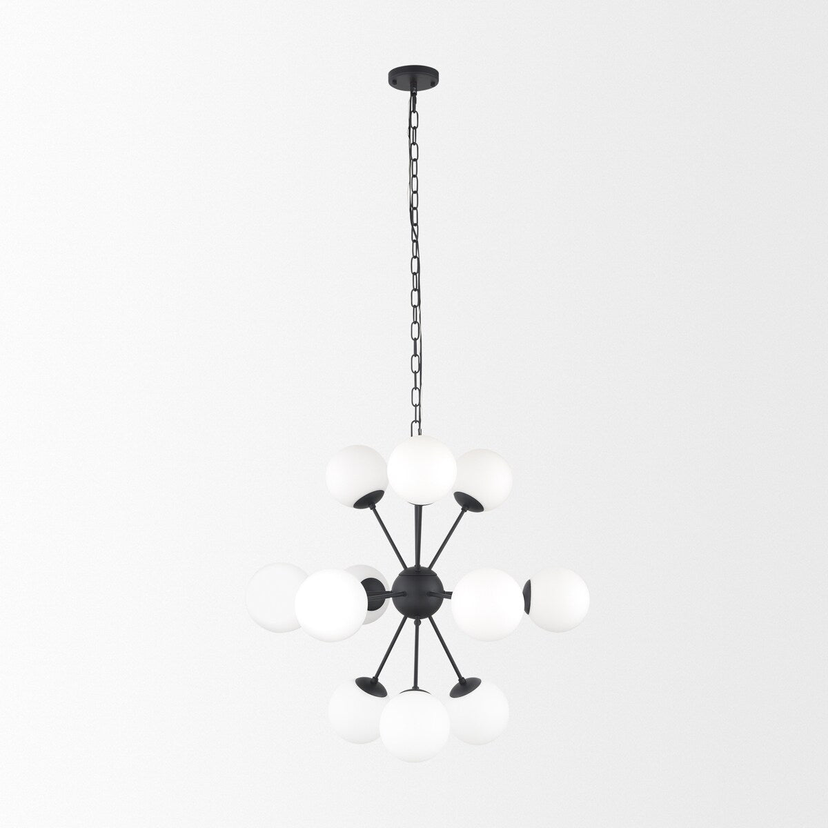 Barbara Matte Black Metal w/ Frosted Glass Globes 11-Light Chandelier - 31.5L x 31.5W x 31.5H