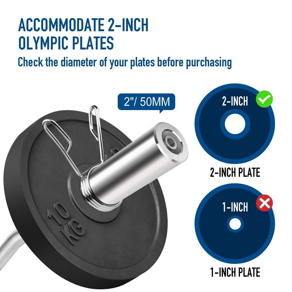 Barbell 5-Foot Barbell 176LB Capacity, 2 Inch Weightlifting Barbell, Weights Lifting Power Lifting (Silver) - 61.02x5.12x3.94in