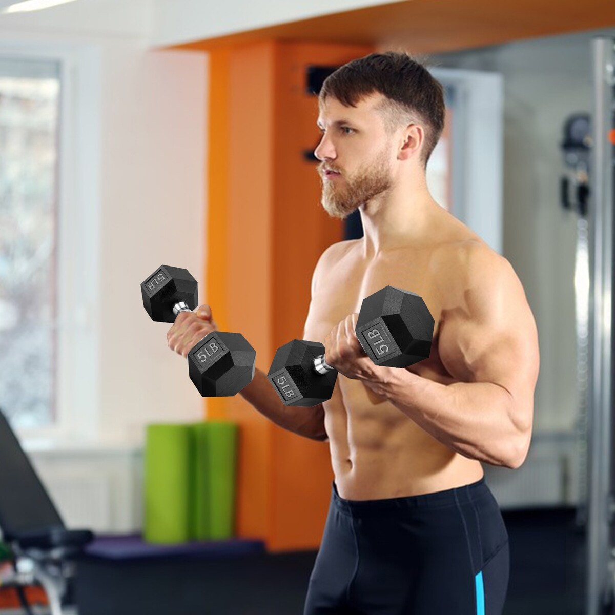 Barbell Set Of 2 Hex Rubber Dumbbell With Metal Handles Pair Of 2 Heavy Dumbbell