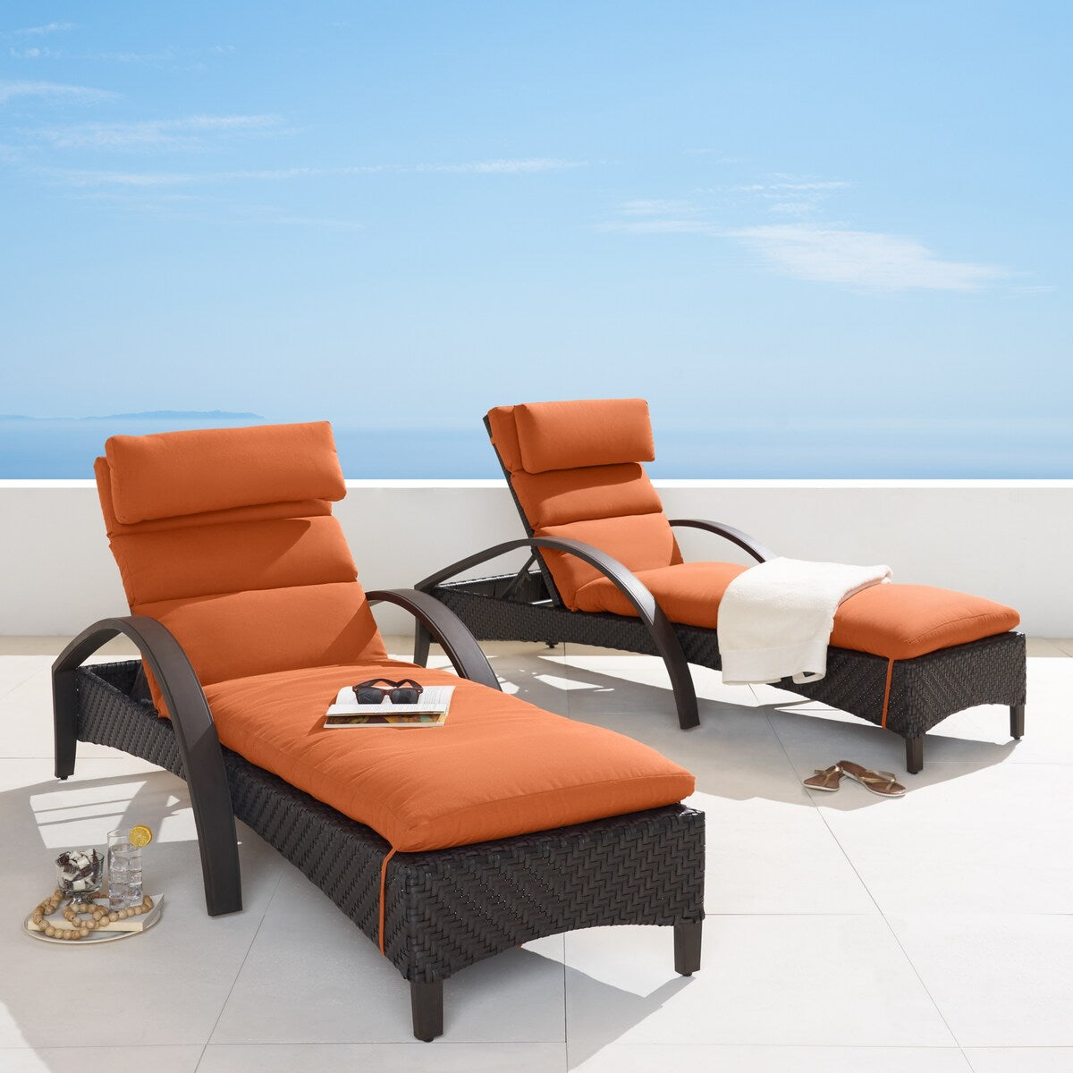 Barcelo 2 Piece Sunbrella Outdoor Patio Chaise Lounges Set