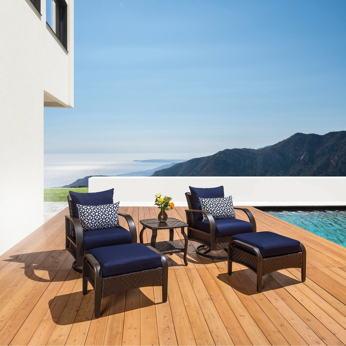 Barcelo 5 Piece Sunbrella Outdoor Patio Motion Club Chair & Ottoman Set