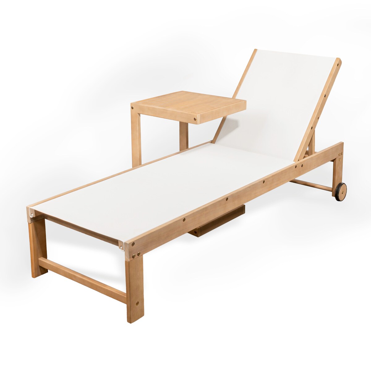 Barclay Coastal Modern Acacia Wood Mesh 3-Position Outdoor Chaise Lounge Set with Side Table, by JONATHAN Y