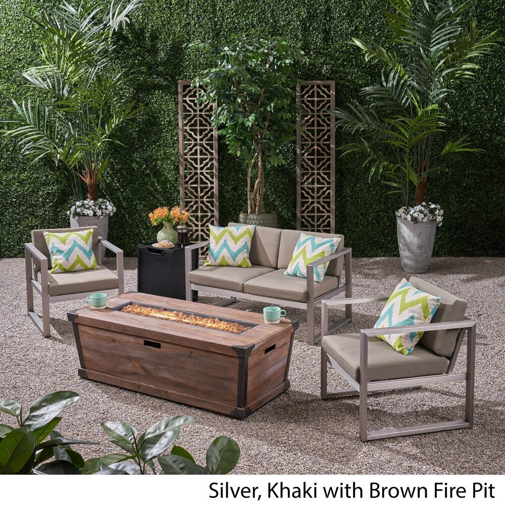Barden Outdoor 3 Piece Aluminum Chat Set with Fire Pit by Christopher Knight Home
