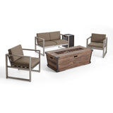 Barden Outdoor 3 Piece Aluminum Chat Set with Fire Pit by Christopher Knight Home