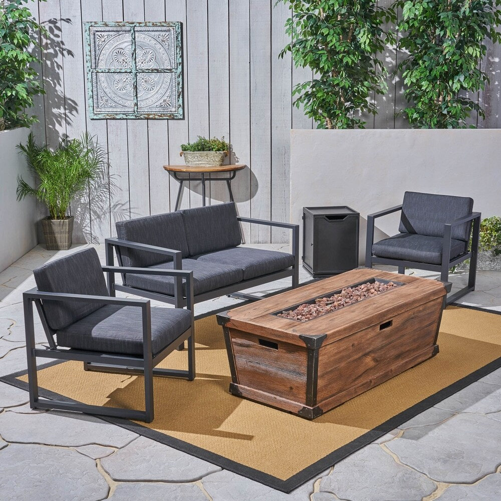 Barden Outdoor 3 Piece Aluminum Chat Set with Fire Pit by Christopher Knight Home