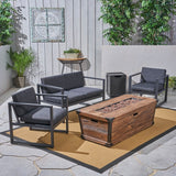 Barden Outdoor 3 Piece Aluminum Chat Set with Fire Pit by Christopher Knight Home