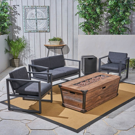 Barden Outdoor 3 Piece Aluminum Chat Set with Fire Pit by Christopher Knight Home