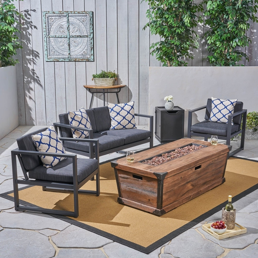 Barden Outdoor 3 Piece Aluminum Chat Set with Fire Pit by Christopher Knight Home