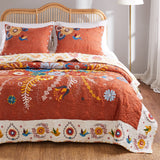 Barefoot Bungalow Topanga Orange Bohemian Floral Quilted Bedspread Set
