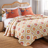 Barefoot Bungalow Topanga Orange Bohemian Floral Quilted Bedspread Set