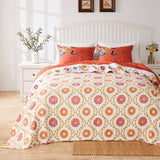 Barefoot Bungalow Topanga Orange Bohemian Floral Quilted Bedspread Set