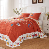 Barefoot Bungalow Topanga Orange Bohemian Floral Quilted Bedspread Set