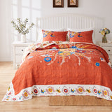 Barefoot Bungalow Topanga Orange Bohemian Floral Quilted Bedspread Set