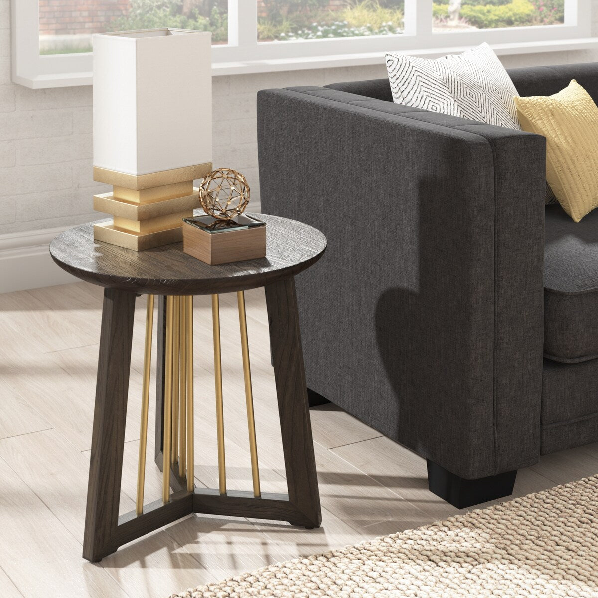 Barica Antique Gold Finished Metal and Reclaimed Wood Round End Table by iNSPIRE Q Bold - End Table