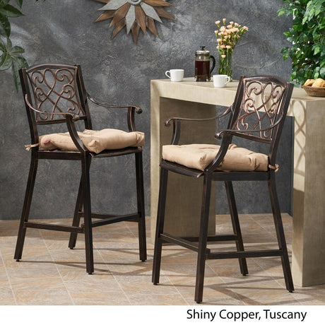 Barlow Outdoor Aluminum Barstool with Cushion (Set of 2) by Christopher Knight Home