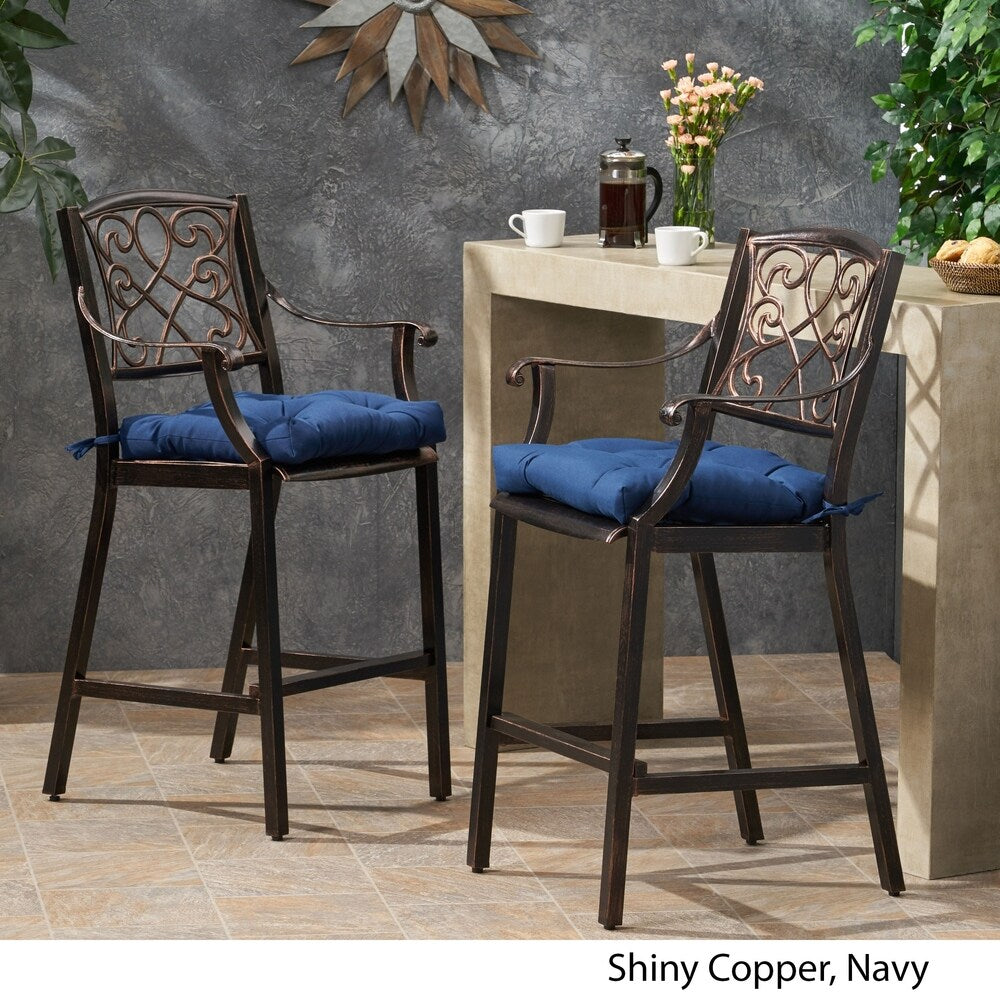 Barlow Outdoor Aluminum Barstool with Cushion (Set of 2) by Christopher Knight Home