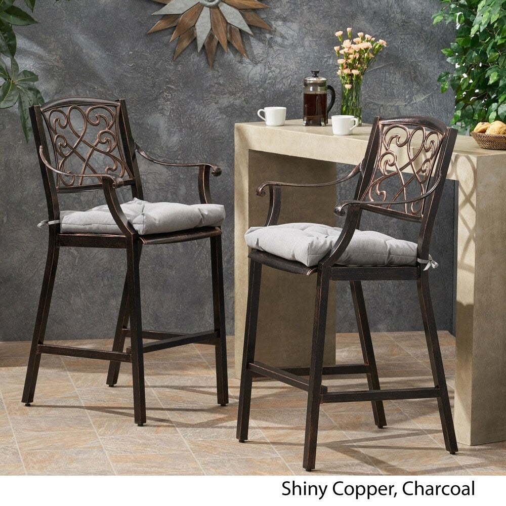 Barlow Outdoor Aluminum Barstool with Cushion (Set of 2) by Christopher Knight Home
