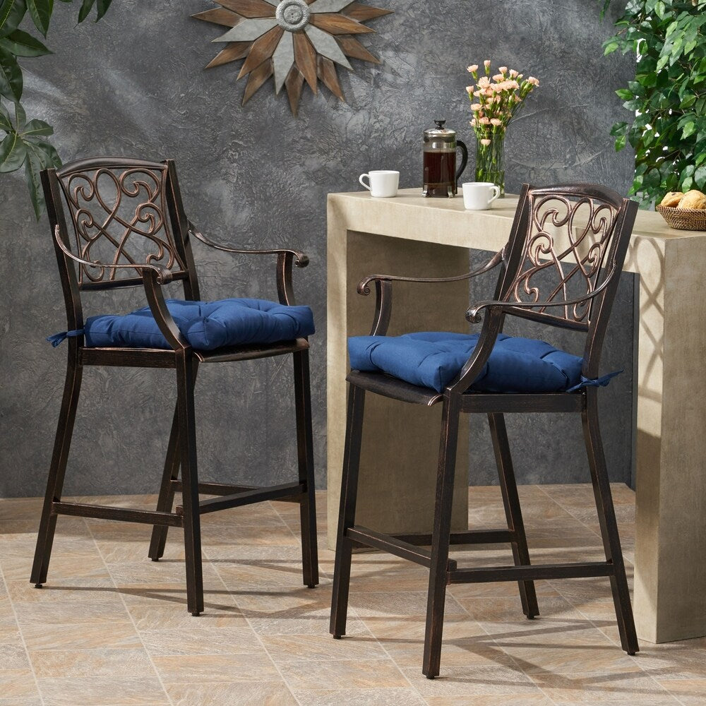 Barlow Outdoor Aluminum Barstool with Cushion (Set of 2) by Christopher Knight Home